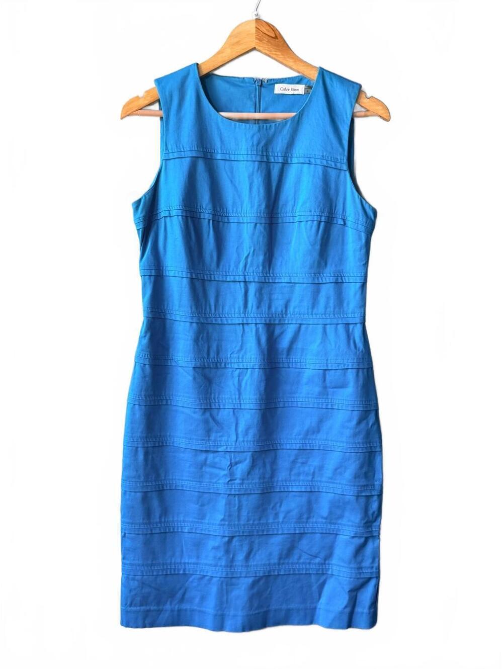 Calvin Klein Blue Cotton Stretch Sheath Dress Size 8
